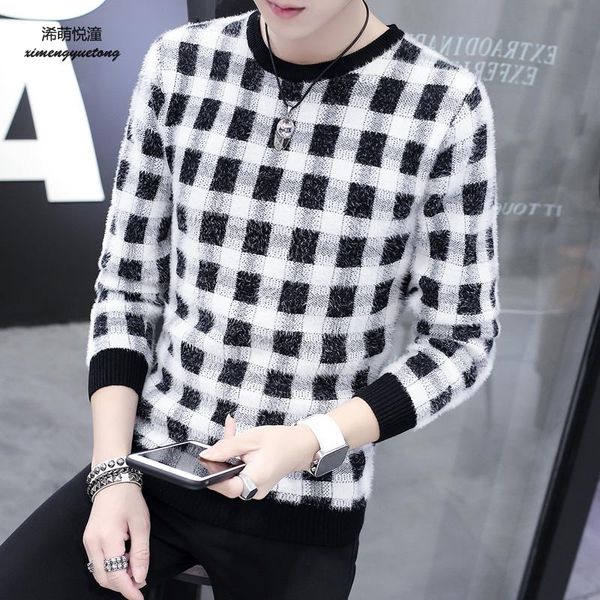 autumn and winter new round neck trend england slim sweater male street fashion plaid sweater long sleeve bottoming male, White;black
autumn and winter new round neck trend england slim sweater male street fashion plaid sweater long sleeve bottoming male, White;black