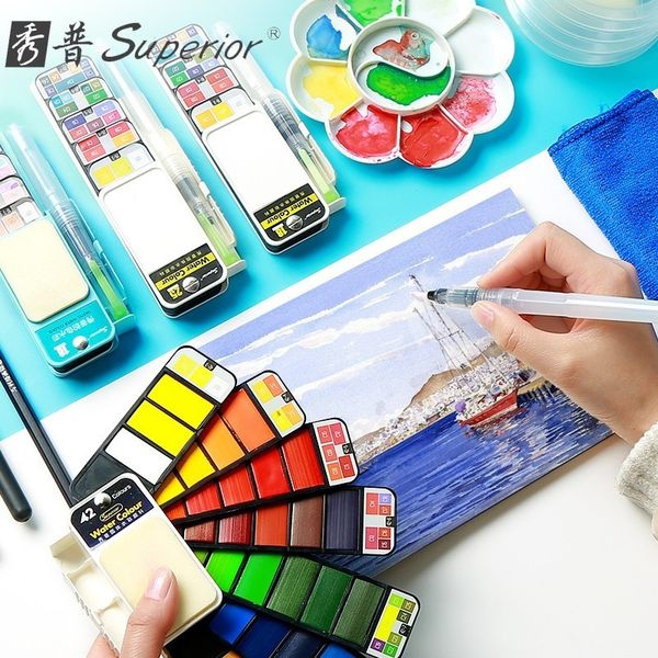 dropshipping superior 18/25/33/42colors solid watercolor paint set with water brush pen watercolor pigment for draw art supplies
dropshipping superior 18/25/33/42colors solid watercolor paint set with water brush pen watercolor pigment for draw art supplies