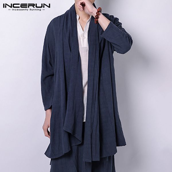 incerun fashion men solid color long sleeve elegant cardigan trench street trend scarf collar mens thin cotton casual outerwear, Tan;black
incerun fashion men solid color long sleeve elegant cardigan trench street trend scarf collar mens thin cotton casual outerwear, Tan;black