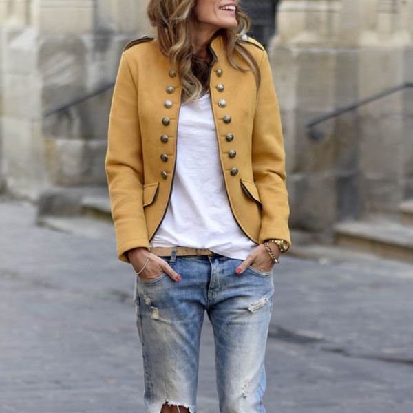women casual slim coat long sleeve cardigan stand collar buttons office work suit ladies solid slim jacket fashion fall, Black;brown
women casual slim coat long sleeve cardigan stand collar buttons office work suit ladies solid slim jacket fashion fall, Black;brown
