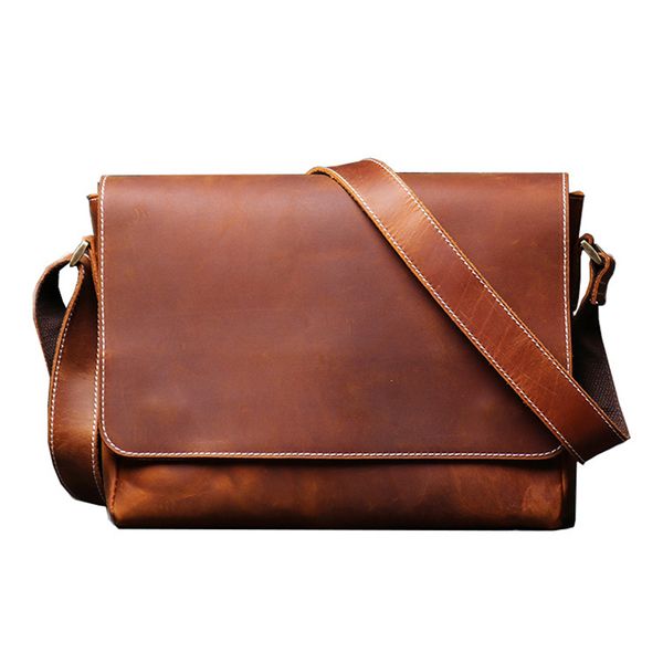 handmade crazy horse leather shoulder bag men casual messenger bag crossbody