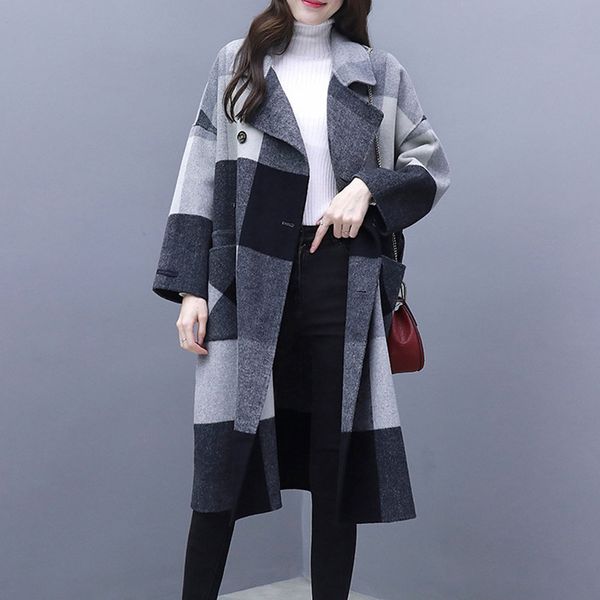 women plaid wool blends 2019 fall korean fashion sashes trench jacket winter thick long outerwear office lady vintage overcoat, Black
women plaid wool blends 2019 fall korean fashion sashes trench jacket winter thick long outerwear office lady vintage overcoat, Black