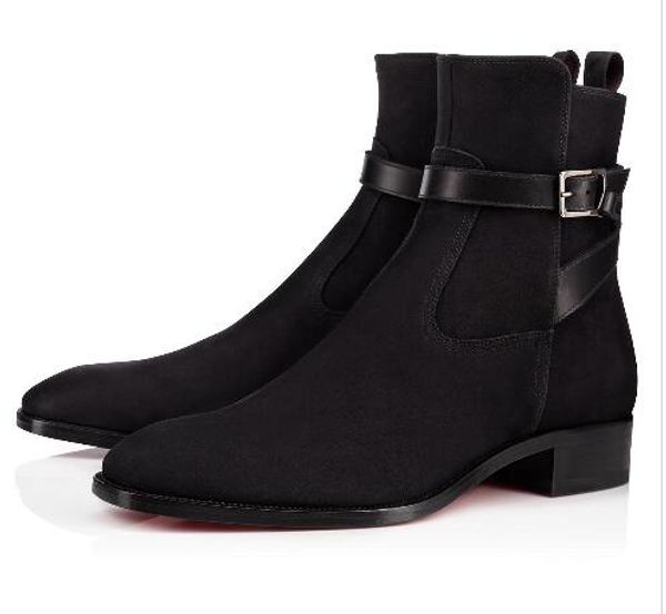 new luxurys men boots red bottoms designer men ankle boots low heels genuine leather suede rivets melon spikes flat short knight boot, Black
new luxurys men boots red bottoms designer men ankle boots low heels genuine leather suede rivets melon spikes flat short knight boot, Black