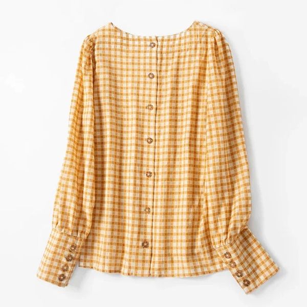 2020 spring women plaid o neck blouse long sleeve elegant casual loose back button shirt, White
2020 spring women plaid o neck blouse long sleeve elegant casual loose back button shirt, White