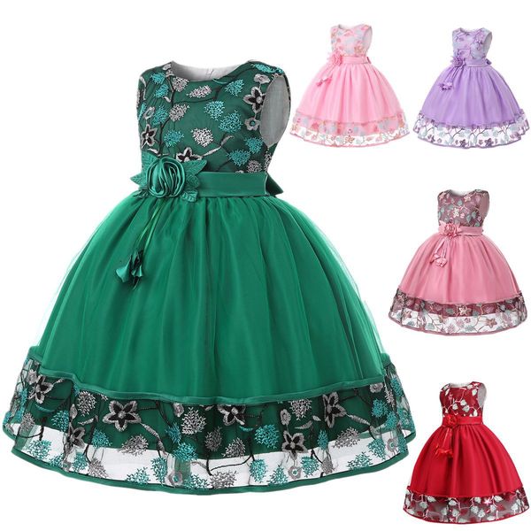 

retail kids designer dress girls embroidered dress skirt children lace princess dresses flower girl net tutu party dresses boutique clothes, Red;yellow