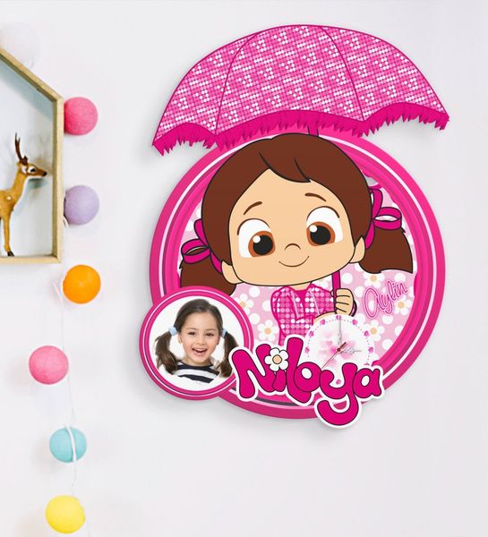 personalized niloya kids room wooden wall clock (pink) wall clocks