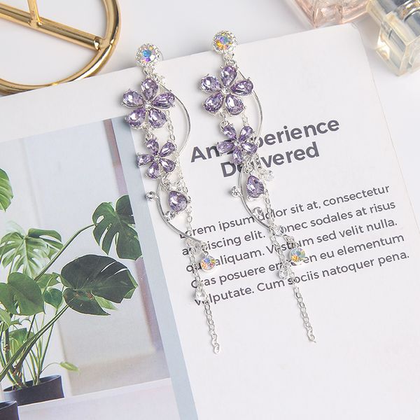2019 new korean purple crystal flowers long tassel drop earrings ladies geometric elegant jewelry pendientes gifts, Silver
2019 new korean purple crystal flowers long tassel drop earrings ladies geometric elegant jewelry pendientes gifts, Silver