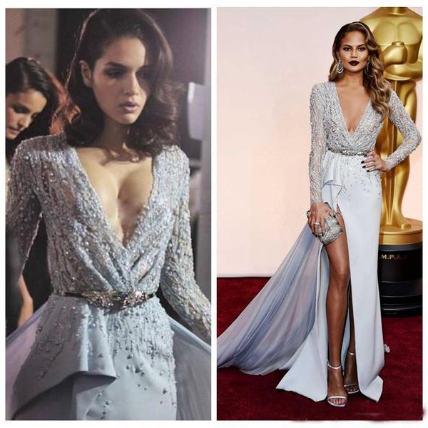 2019 custom zuhair murad split prom dresses long sleeve plunging v-neckline beaded sequins mermaid formal evening gowns celebrity party gown, Black
2019 custom zuhair murad split prom dresses long sleeve plunging v-neckline beaded sequins mermaid formal evening gowns celebrity party gown, Black