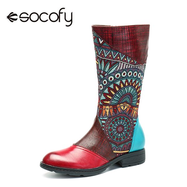 socofy handmade genuine leather mid calf boots women shoes vintage bohemian printed splicing zipper flat spring autumn boots new, Black
socofy handmade genuine leather mid calf boots women shoes vintage bohemian printed splicing zipper flat spring autumn boots new, Black