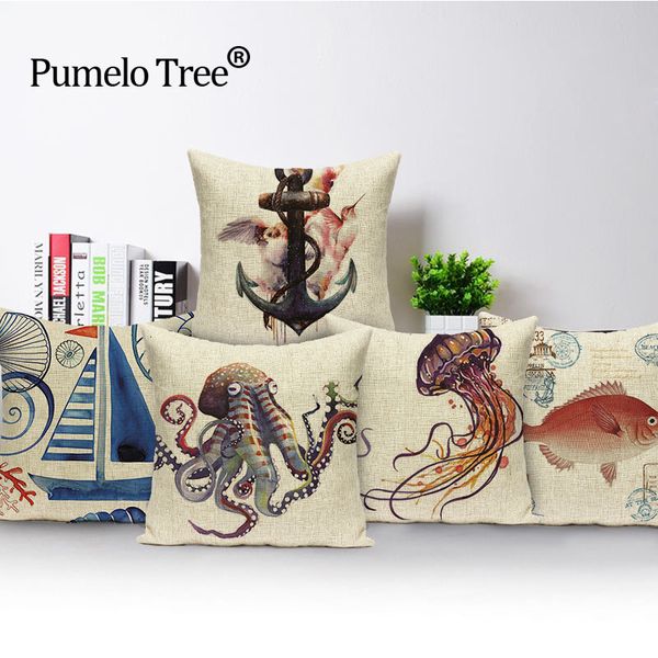 якорь морской наволочке customized осьминог морской конек украшения автокресло крышка подушки океана подушки домашний декор подушки
