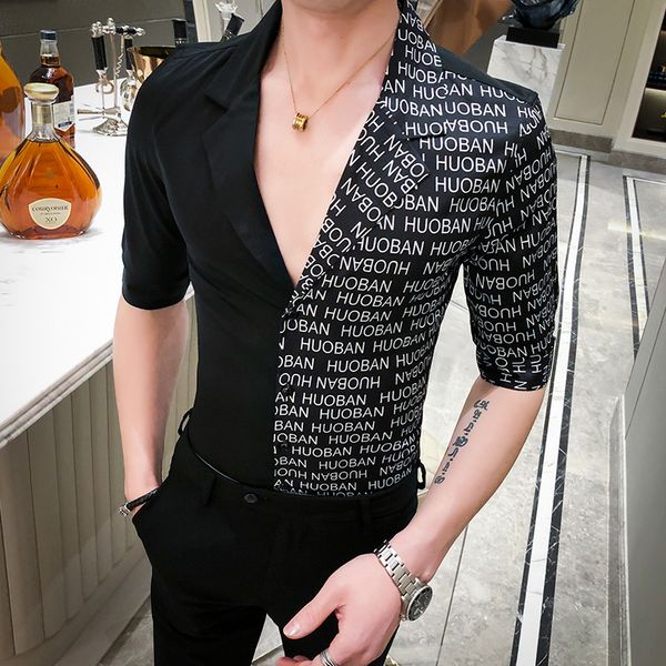v-neck men shirt letter print half short sleeve dress shirts casual slim streetwear social shirts camisa masculina 2020 summer, White;black
v-neck men shirt letter print half short sleeve dress shirts casual slim streetwear social shirts camisa masculina 2020 summer, White;black