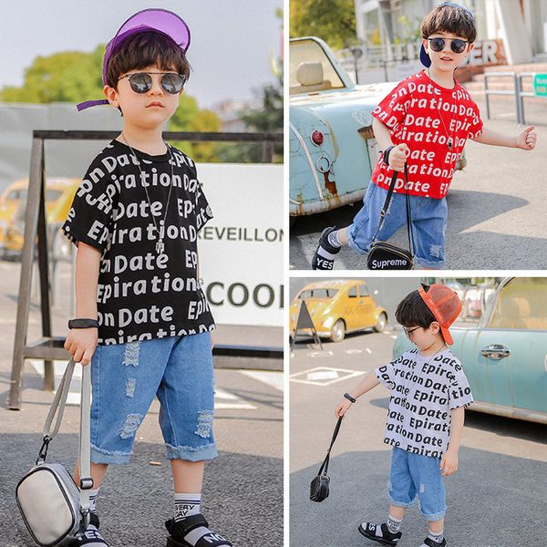 1set 2-9y boys suit summer new kids suits 2pcs boy short sleeves full printed alphabet and jeans shorts with holes sets clothing, White
1set 2-9y boys suit summer new kids suits 2pcs boy short sleeves full printed alphabet and jeans shorts with holes sets clothing, White