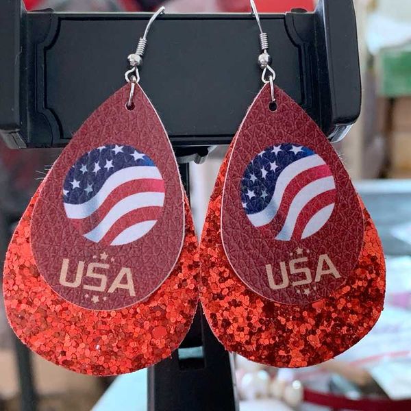 three layer 4th of july flag print teardrop earrings glitter stripe stacked faux leather earrings lightweight leaf drop, Silver
three layer 4th of july flag print teardrop earrings glitter stripe stacked faux leather earrings lightweight leaf drop, Silver