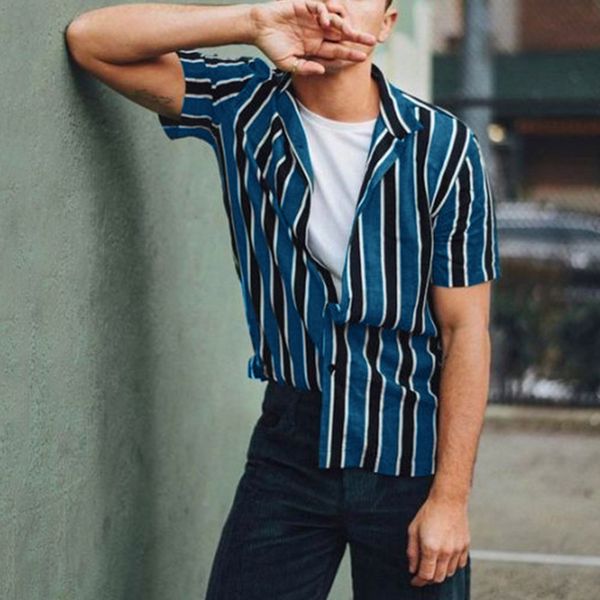 men fashion shirts casual multicolor striped lapel shirts short-sleeve blouse men shirt summer, White;black
men fashion shirts casual multicolor striped lapel shirts short-sleeve blouse men shirt summer, White;black