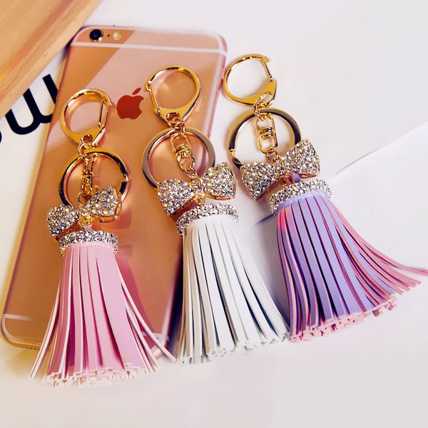 youyang bow leather tassel keychains crystal car key ring pendant female bag tassel hang jewelry, Silver
youyang bow leather tassel keychains crystal car key ring pendant female bag tassel hang jewelry, Silver