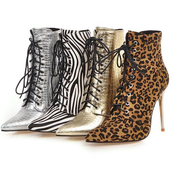 plus size 34-43 new spring autumn women's boots gold silver leopard lace-up pointed toe thin high heels women ankle boots pumps, Black
plus size 34-43 new spring autumn women's boots gold silver leopard lace-up pointed toe thin high heels women ankle boots pumps, Black