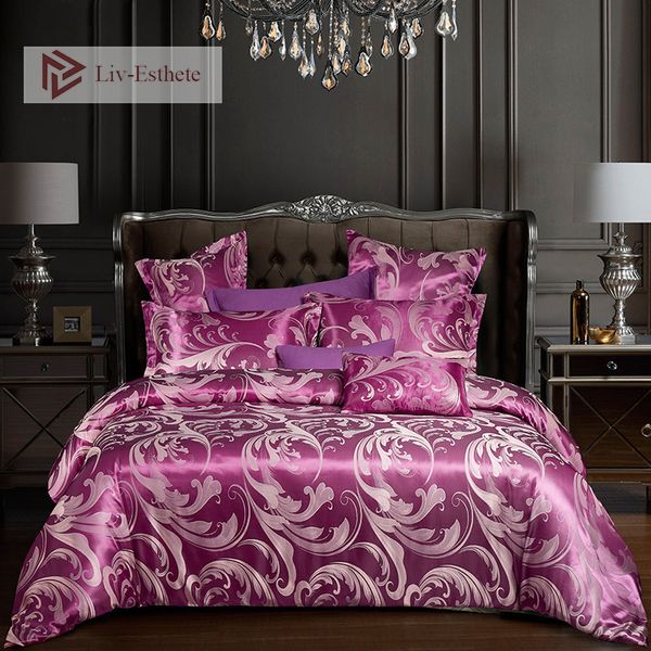 

лив-эстет комплект постельного белья евро жаккард фиолетовый двойной королева король пододеяльник плоский лист декоративный домашний текстил