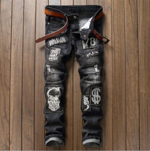 fashion designer jeans original mens teen hole slim jeans personality skull print pleated straight denim pants street hip hop pop men pants, Blue
fashion designer jeans original mens teen hole slim jeans personality skull print pleated straight denim pants street hip hop pop men pants, Blue