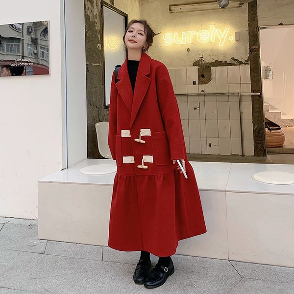 horn button fishtail wool coat long korean 2019 new winter woolen coat female plus size women coats women overcoat, Black
horn button fishtail wool coat long korean 2019 new winter woolen coat female plus size women coats women overcoat, Black