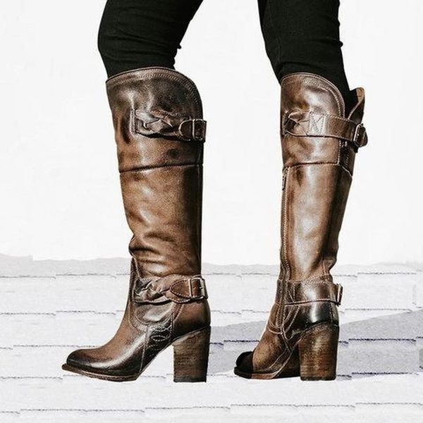 women knee high boots chaussure booties gladiator plus size vintage pu leather high heels shoes woman zapatos mujer sapato h595, Black
women knee high boots chaussure booties gladiator plus size vintage pu leather high heels shoes woman zapatos mujer sapato h595, Black