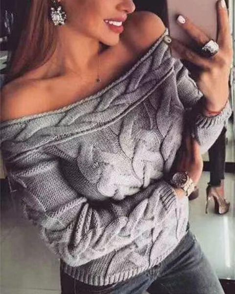 women off shoulder long sleeve knit sweater ladies slash neck autumn solid pullover casual sweaters, White;black
women off shoulder long sleeve knit sweater ladies slash neck autumn solid pullover casual sweaters, White;black