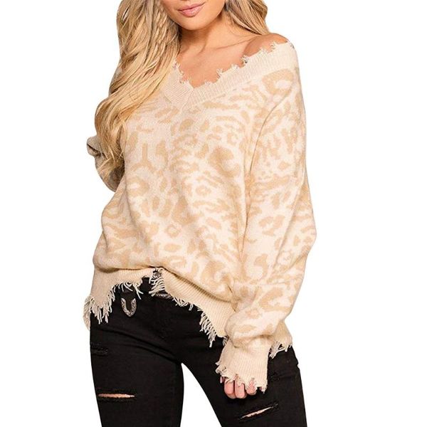 women's sweaters v neck distressed knit pullover jumper winter autumn women leopard print ripped long sleeves sweater mujer #f5, White;black
women's sweaters v neck distressed knit pullover jumper winter autumn women leopard print ripped long sleeves sweater mujer #f5, White;black