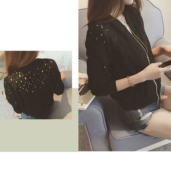 high fashion women bomber jacket long sleeve lace sunscreen shirt short summer thin coat casual baseball coat dsm, Black;brown
high fashion women bomber jacket long sleeve lace sunscreen shirt short summer thin coat casual baseball coat dsm, Black;brown
