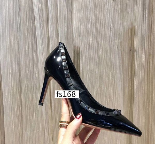 luxury patent leather women pointed toe pumps rivet stiletto heels high heels wedding dress shoes with box, Black
luxury patent leather women pointed toe pumps rivet stiletto heels high heels wedding dress shoes with box, Black