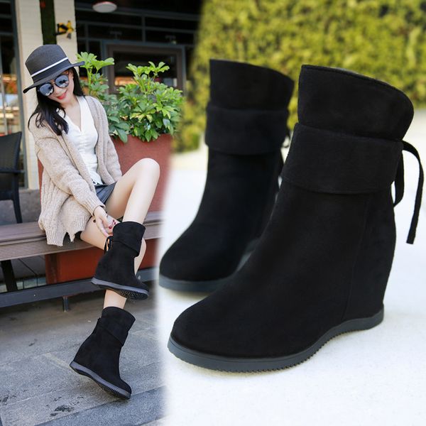 round toe slip-on fall ankle boots women mid-calf wedges sewing boots casual solid high flock fashion shoes plus size, Black
round toe slip-on fall ankle boots women mid-calf wedges sewing boots casual solid high flock fashion shoes plus size, Black