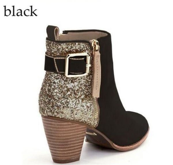 2019 vintage ankle booties woman buckle strap leather boots winter chunky heel shoes fashion sequins martin boots round toe shoes, Black
2019 vintage ankle booties woman buckle strap leather boots winter chunky heel shoes fashion sequins martin boots round toe shoes, Black