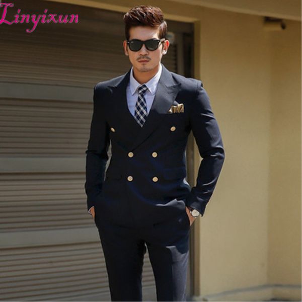 linyixun men's black double breasted korean slim fit suit gentleman suit business groom wedding dress, White;black
linyixun men's black double breasted korean slim fit suit gentleman suit business groom wedding dress, White;black