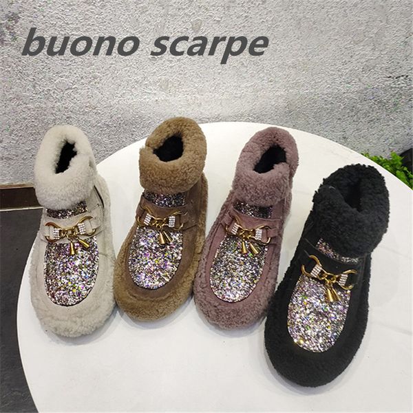 autumn and winter new plus velvet warm round head sequins color matching lamb hair snow boots, Black
autumn and winter new plus velvet warm round head sequins color matching lamb hair snow boots, Black