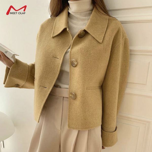 women's wool & blends autumn winter women short woolen coat yellow lapel single breasted long sleeve loose jacket casual outwear ca6566, Black
women's wool & blends autumn winter women short woolen coat yellow lapel single breasted long sleeve loose jacket casual outwear ca6566, Black