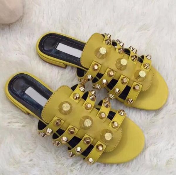 2019 fashion golden studs ladies slip on slippers blue smooth leather women leather straps flat sandals summer dress shoes, Black
2019 fashion golden studs ladies slip on slippers blue smooth leather women leather straps flat sandals summer dress shoes, Black