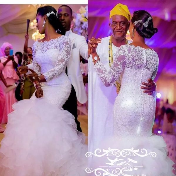 sheer lace wedding dresses with long sleeves 3d-floral appliques beads tiered mermaid skirts white organza plus size women bridal gown
sheer lace wedding dresses with long sleeves 3d-floral appliques beads tiered mermaid skirts white organza plus size women bridal gown