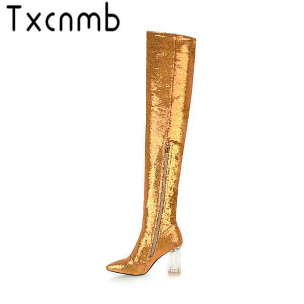 txcnmb 2019 boots women over the knee boots sequins pu high heels pointed toe autumn spring zip shoes woman size 34-43, Black
txcnmb 2019 boots women over the knee boots sequins pu high heels pointed toe autumn spring zip shoes woman size 34-43, Black