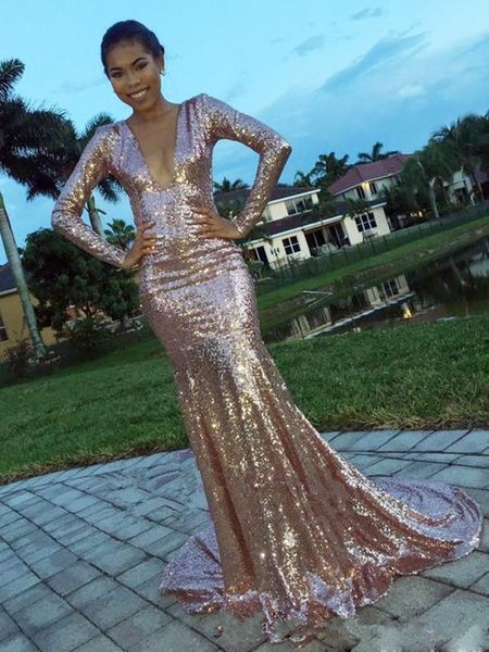 2019 new stunning pink sequin mermaid prom dresses long sleeves deep v prom gowns sweep train formal evening dresses online sale, Black
2019 new stunning pink sequin mermaid prom dresses long sleeves deep v prom gowns sweep train formal evening dresses online sale, Black