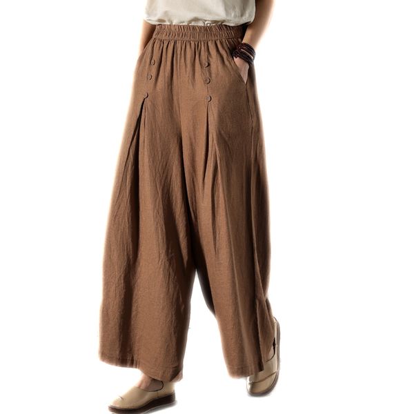 women cotton linen wide-legged pants with pockets elastic waist loose casual trousers black brown beige white
women cotton linen wide-legged pants with pockets elastic waist loose casual trousers black brown beige white