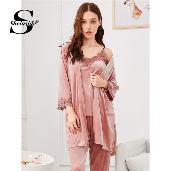 sheinside contrast lace cami pajama set with 3/4 sleeve belted robe 2019 spring ladies pink sleepwear sets pajama trousers, Blue;gray
sheinside contrast lace cami pajama set with 3/4 sleeve belted robe 2019 spring ladies pink sleepwear sets pajama trousers, Blue;gray