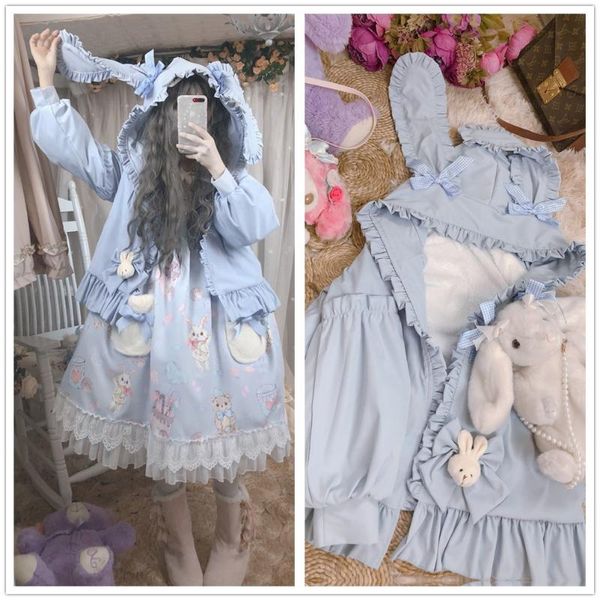 original design cute light blue women's hooded coat ears thicken coat cashmere cute lolita doll, Black
original design cute light blue women's hooded coat ears thicken coat cashmere cute lolita doll, Black