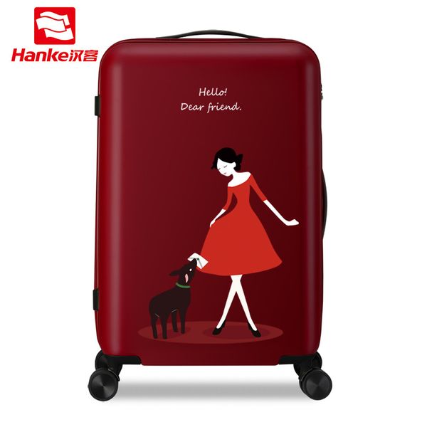 

hanke 24'' rolling luggage bag travel suitcase female girls women cartoon spinner hardside trolley carry-ons boarding case h9806