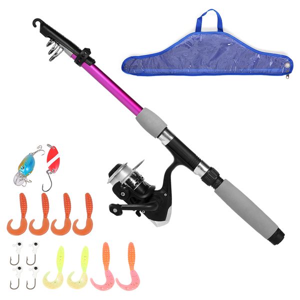 spinning fishing reel rod combo kit fishing pole with soft lures jig hooks hard baits
spinning fishing reel rod combo kit fishing pole with soft lures jig hooks hard baits