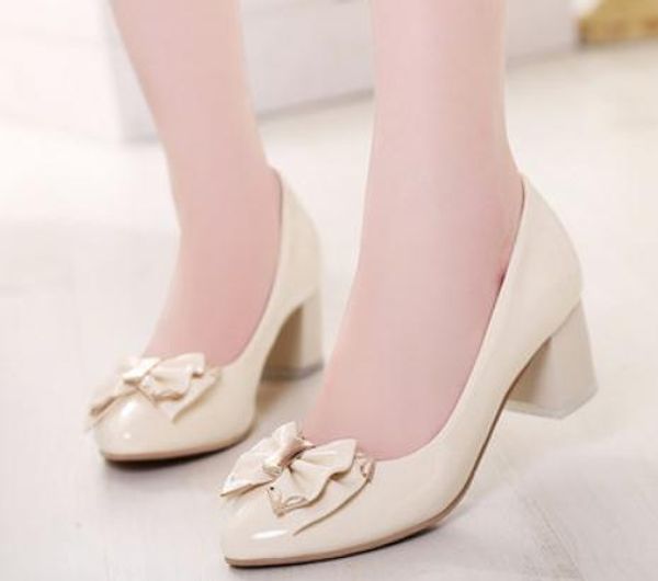 women's shoes in spring and autumn high coarse heel round head bowknot@4035, Black
women's shoes in spring and autumn high coarse heel round head bowknot@4035, Black