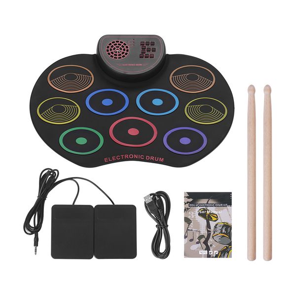 portable electronic drum set usb roll up drum pad kit 9 drumpads with sticks and foot pedals digital percussion instruments
portable electronic drum set usb roll up drum pad kit 9 drumpads with sticks and foot pedals digital percussion instruments