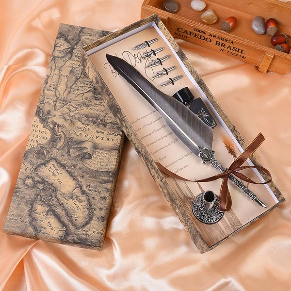 1set vintage calligraphy feather dip writing pen ink set stationery gift box with 5 nib festival gift quill fountain pen
1set vintage calligraphy feather dip writing pen ink set stationery gift box with 5 nib festival gift quill fountain pen