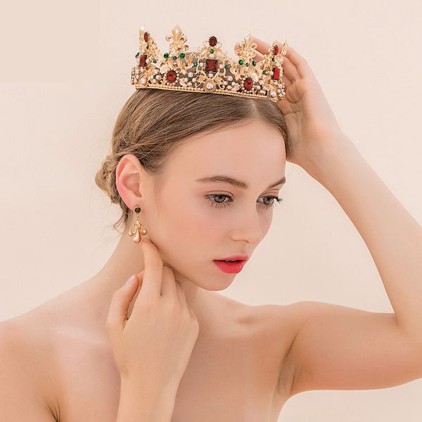 king queen baroque crown and earrings red rhinestone bride tiaras women wedding gold crowns bridal hair jewelry accessories, Golden;white
king queen baroque crown and earrings red rhinestone bride tiaras women wedding gold crowns bridal hair jewelry accessories, Golden;white