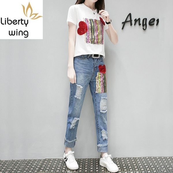 plus size 5xl womens jeans fashion sequin straight beading female full length distressed hip hop harem denim trousers, Blue
plus size 5xl womens jeans fashion sequin straight beading female full length distressed hip hop harem denim trousers, Blue