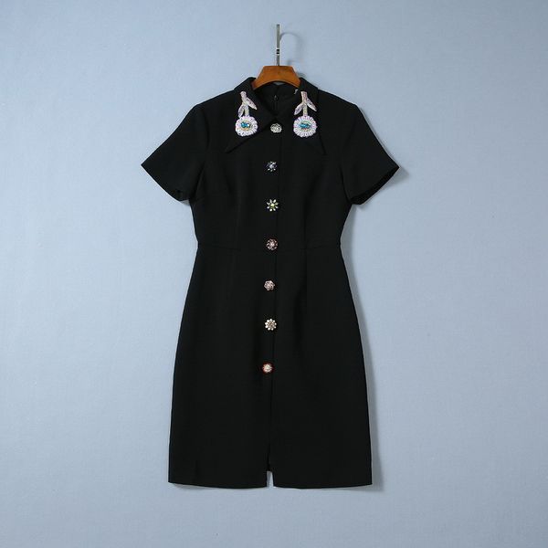 autumn 2019 new european and american women's wear beaded lapels with short sleeves beautiful buttons fashion black dress, Black;gray
autumn 2019 new european and american women's wear beaded lapels with short sleeves beautiful buttons fashion black dress, Black;gray