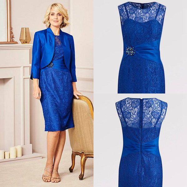 royal blue lace mother of the bride dress with jacket 3/4 long sleeve column knee length wedding party gowns formal occassion, Black;red
royal blue lace mother of the bride dress with jacket 3/4 long sleeve column knee length wedding party gowns formal occassion, Black;red