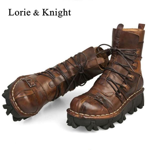 men's genuine leather skull gothic punk rocker boots motorcycle boots mx190819, Black